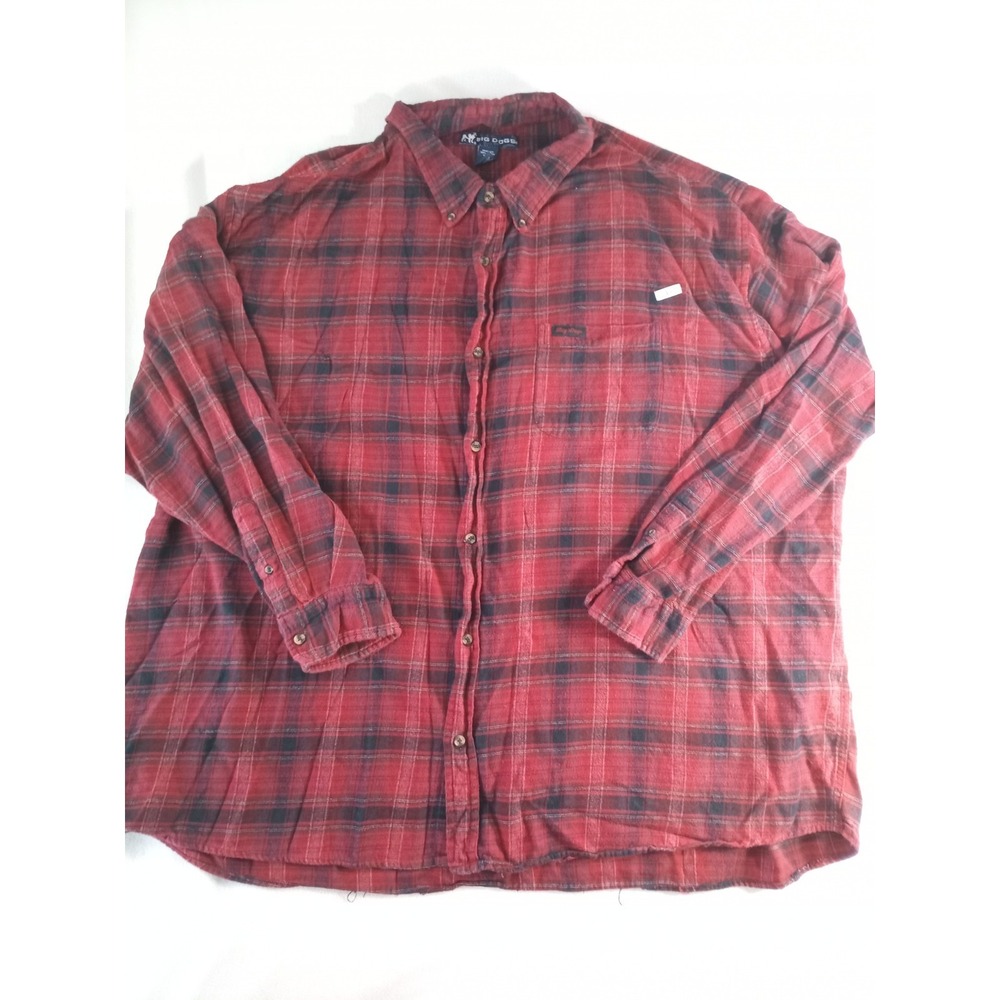 Big Dogs Flannel Shirt Mens 5XL Red Plaid Button Up Long Sleeve Big Tall (P)